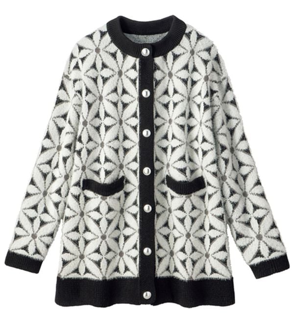 ルフラン（ルフラン）の「花柄フェザーのニットカーデ（その他ジャケット）」｜黒系