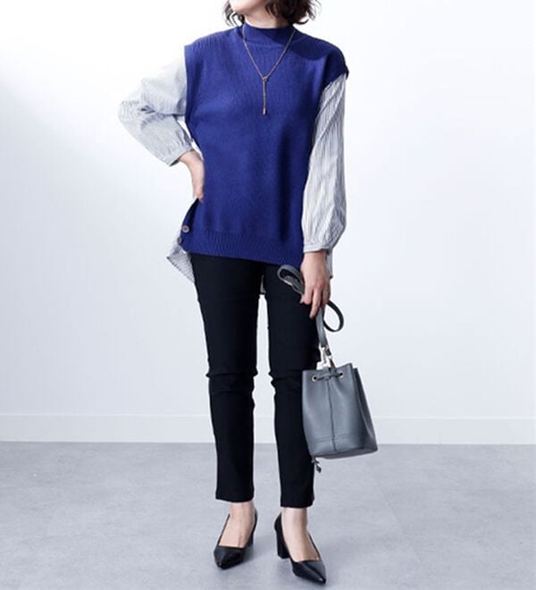 BELLUNA（ベルーナ）の「シャツレイヤード風ニットプルオーバー（ニット・セーター）」｜詳細画像