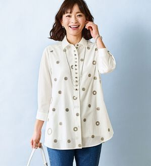 BELLUNA（ベルーナ）の「綿１００％水玉刺しゅうシャンブレーシャツチュニック（チュニック）」｜詳細画像