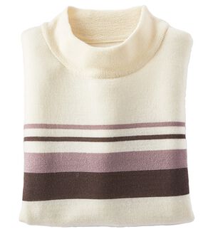 BELLUNA（ベルーナ）の「洗える！メリノウール１００％ハイネックセーター（ニット・セーター）」｜オフ白系ボーダー