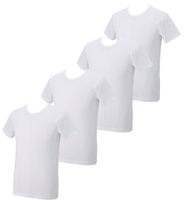 「【４枚組】氷撃冷感（Ｒ）ヒエサラインナー（メンズ肌着・インナーウェア）」｜ホワイト4枚組 半袖丸首