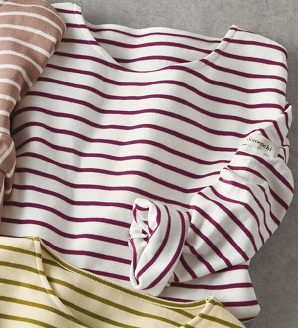 BELLUNA（ベルーナ）の「 ＜＆ｃｏｃｏｃｈｉ＞ハピネスコットン１００％ボーダープルオーバー（カットソー）」｜オフ白&times;レーズン