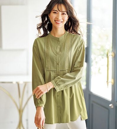 BELLUNA（ベルーナ）の「レース&times;ピンタック使いシャツチュニック（チュニック）」