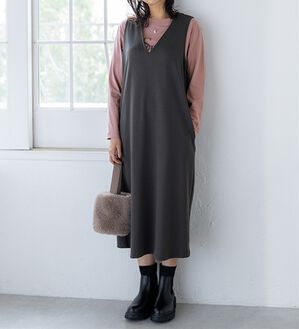 BELLUNA（ベルーナ）の「【選べる丈】シュッと体型カバー！ジャストフィットらくらくジャンパースカート（ジャンパースカート）」｜グレー