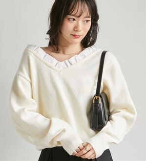 RANAN（ラナン）の「配色フリル衿ニット（ニット・セーター）」｜アイボリー