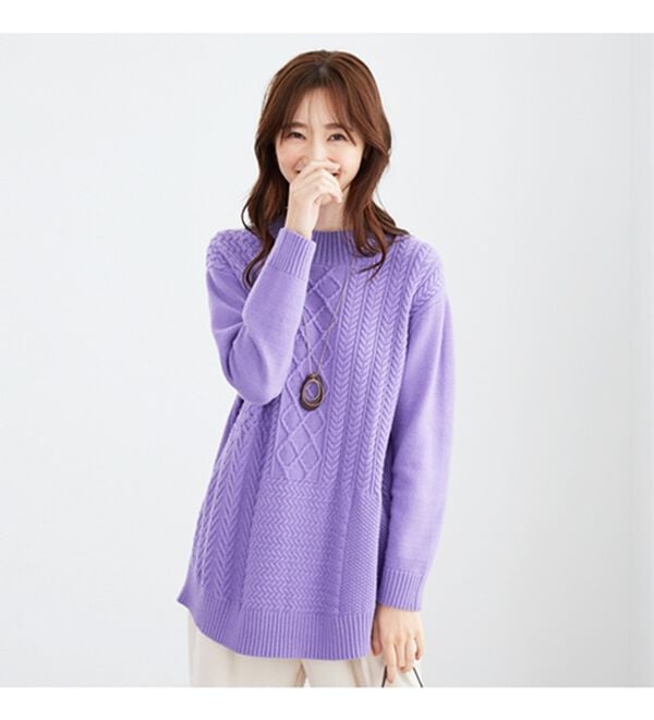 BELLUNA（ベルーナ）の「パッチワーク調ケーブルニットチュニック（チュニック）」｜詳細画像