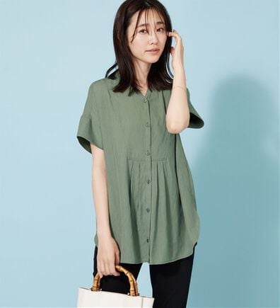 BELLUNA（ベルーナ）の「麻調素材タック使いシャツチュニック（ブラウス）」