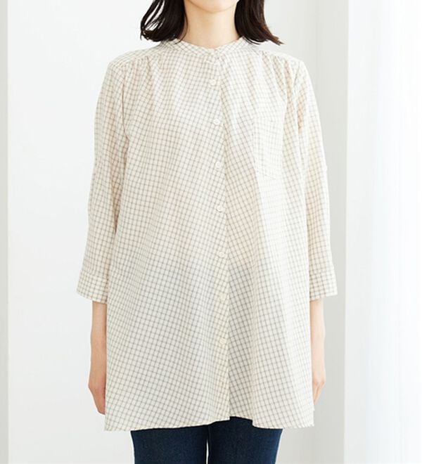 BELLUNA（ベルーナ）の「フランス綾ドレープ使いシャツチュニック（チュニック）」｜詳細画像