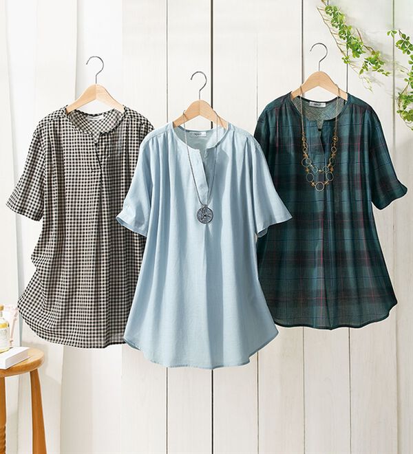 ルフラン（ルフラン）の「【３色組】綿１００％チェック柄ブラウス（ブラウス）」｜詳細画像