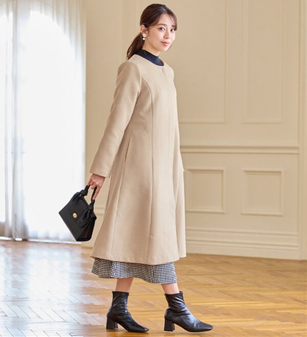 alotta（アロッタ）の「美人シルエットファー付ノーカラーコート【美人百花掲載】（ロングコート）」｜詳細画像