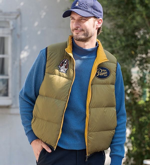 「＜ハッシュパピー＞軽くて暖か配色ダウンベスト（メンズベスト）」｜詳細画像