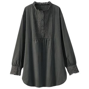 BELLUNA（ベルーナ）の「衿＆袖レース切替シャツチュニック（チュニック）」｜チャコール