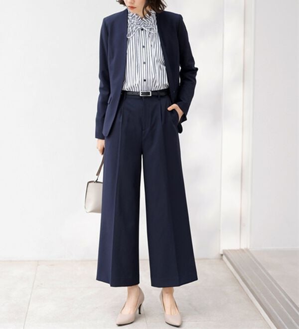 GeeRA（ジーラ）の「【2点セット】選べるボトム！洗えて型くずれしないノーカラージャケットパンツスーツセット（パンツスーツ）」｜詳細画像