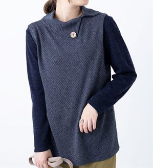 BELLUNA（ベルーナ）の「杢調テレコ素材衿デザインアンサンブル（アンサンブル）」｜ネイビー／ネイビー