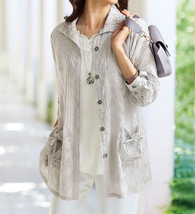 BELLUNA（ベルーナ）の「夏の日射しからカバー！カットジャカードアンサンブル（シャツ）」