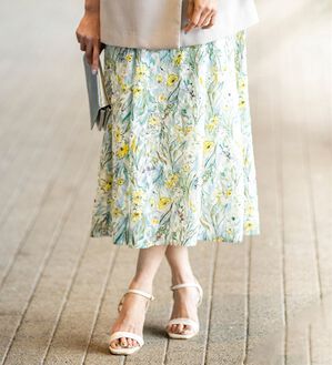 BELLUNA（ベルーナ）の「カットジャカード素材花柄プリントスカート（ロングスカート）」｜詳細画像