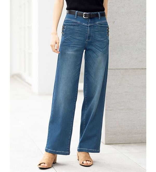 ルフラン（ルフラン）の「【２本組】ボタン使いニットデニムパンツ＜フォルーテ＞（ワイドパンツ・ガウチョ）」｜詳細画像