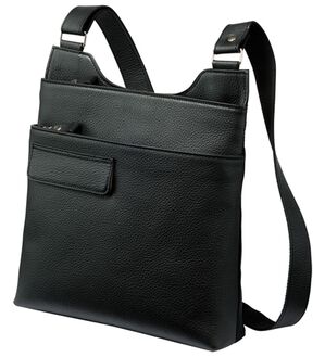 「＜日本製＞姫路レザースマホポケット付ショルダー（メンズショルダーバッグ）」｜ブラック