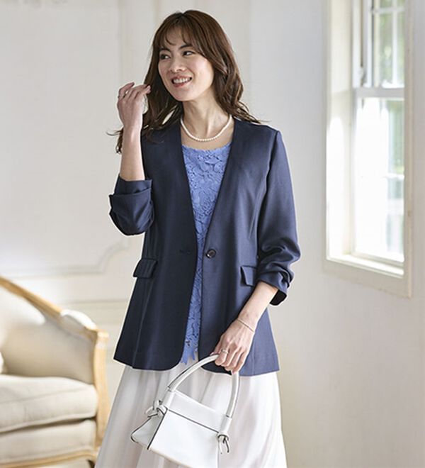 BELLUNA（ベルーナ）の「＜楽スタフィット＞【夏用】ノーカラージャケット（ノーカラージャケット）」｜詳細画像