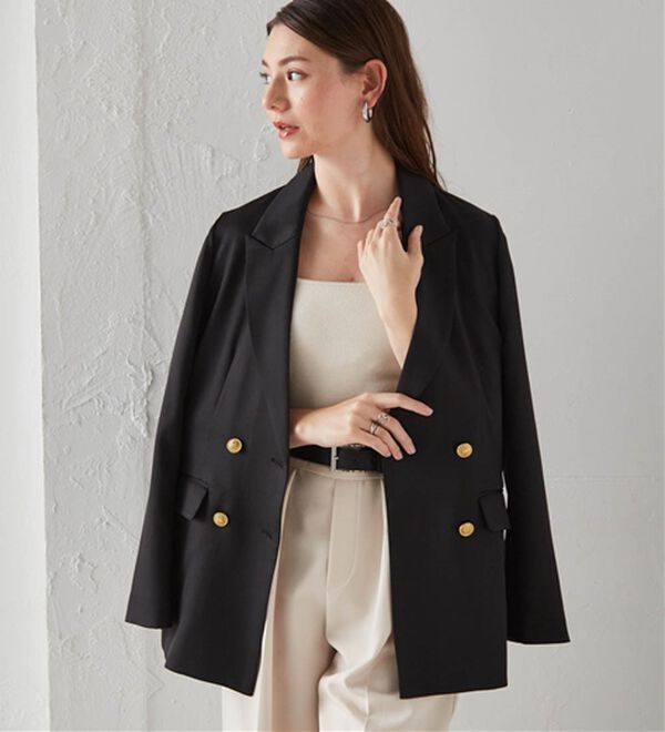 洗える！ゴールド調ボタンWテーラードジャケット - ベルーナ【公式】