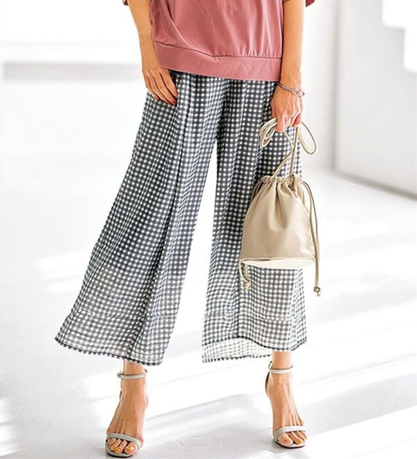 BELLUNA（ベルーナ）の「スラブ素材ポケット付ワイドパンツ（ワイドパンツ・ガウチョ）」｜ギンガム