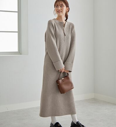 GeeRA（ジーラ）の「【着痩せニット】ハーフジップIラインワンピース（ニットワンピース）」