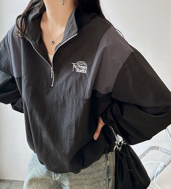 GeeRA（ジーラ）の「ハーフジップ配色ナイロンブルゾン（ブルゾン）」｜詳細画像