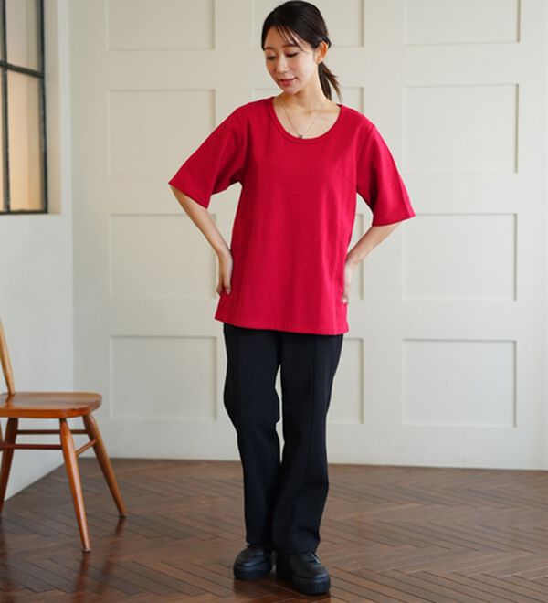A HAPPY MARILYN（アハッピーマリリン）の「【Ｍ～８Ｌ／選べるシルエット・袖丈】綿混ベーシックＴシャツ（Tシャツ）」｜詳細画像