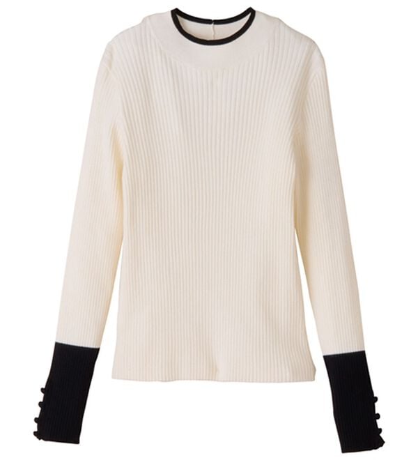 GeeRA（ジーラ）の「配色デザインくるみボタン付リブニット（ニット・セーター）」｜詳細画像