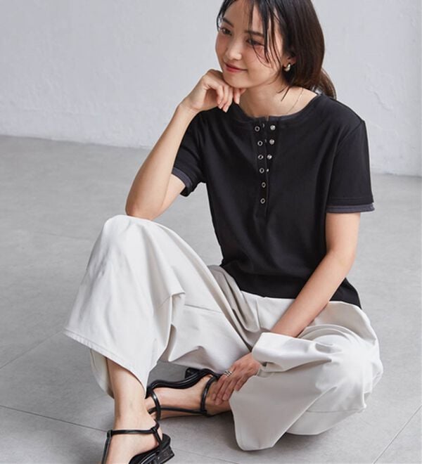 RANAN（ラナン）の「レイヤード風ヘンリーネックTシャツ（カットソー）」｜詳細画像
