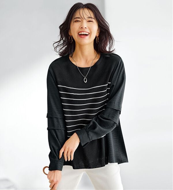 BELLUNA（ベルーナ）の「ニット切替袖タックプルオーバー（ニット・セーター）」｜詳細画像