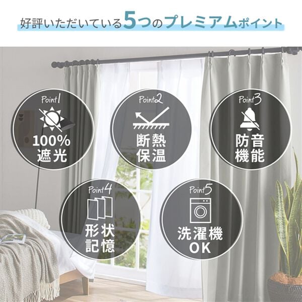 100％遮光＆防音＆断熱保温カーテン＜2枚組・100％遮光（1級