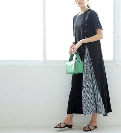 GeeRA（ジーラ）の「ボタン付スリットプリーツ切替ワンピース（カットソーワンピース）」