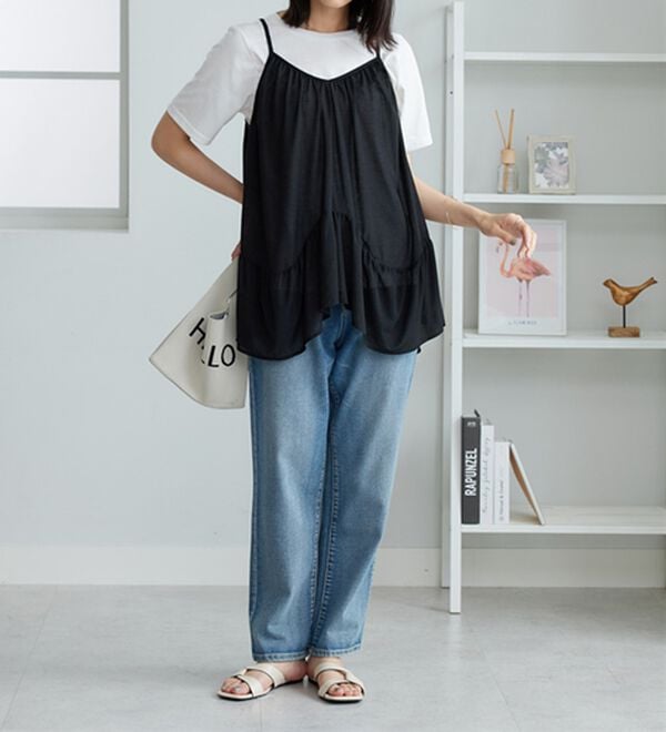 BELLUNA（ベルーナ）の「【2点セット】変形ギャザーデザインキャミアンサンブル（アンサンブル）」｜詳細画像