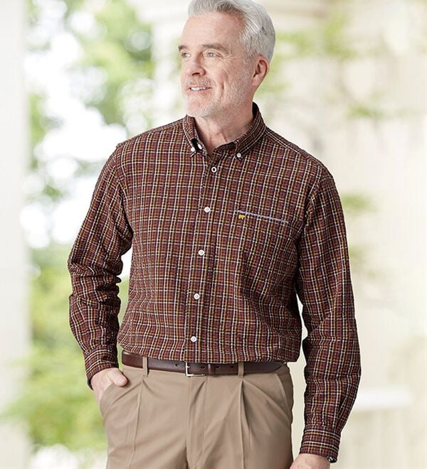 「＜ゴールデンベア＞袖丈選べる綿１００％サッカーシャツ（メンズシャツ）」｜詳細画像