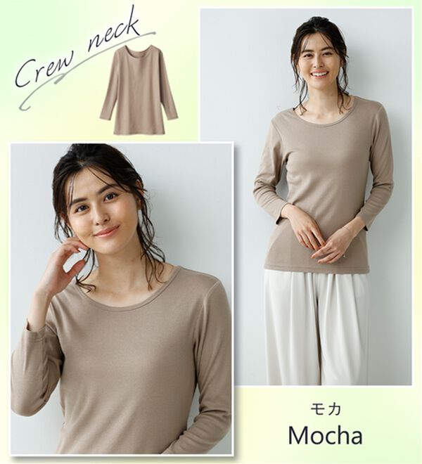 LAVIENNE（ラヴィエンヌ）の「【ＵＶカット】着回し力抜群！綿１００％クルーネックプルオーバー（８分袖）＜カラフルコットン＞（肌着・インナーウェア）」｜詳細画像