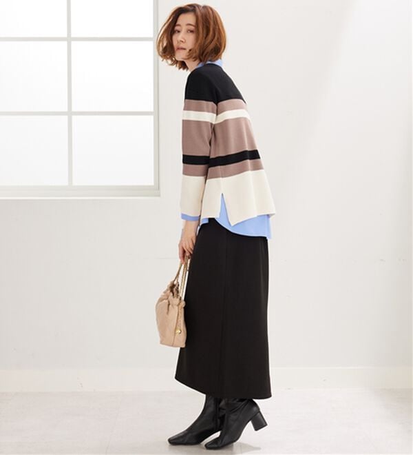 BELLUNA（ベルーナ）の「【暮らし快適ニット】ミラノリブ配色ボーダーニットプルオーバー（ニット・セーター）」｜詳細画像