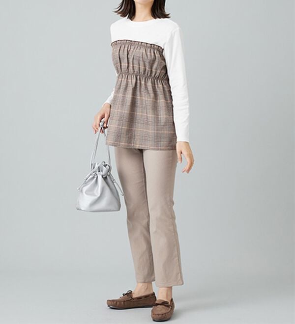 BELLUNA（ベルーナ）の「【選べる裏起毛】静電気防止！ヘリンボーンブーツカットパンツ（フルレングスパンツ）」｜詳細画像