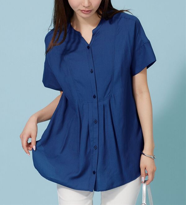 BELLUNA（ベルーナ）の「麻調素材タック使いシャツチュニック（ブラウス）」｜詳細画像