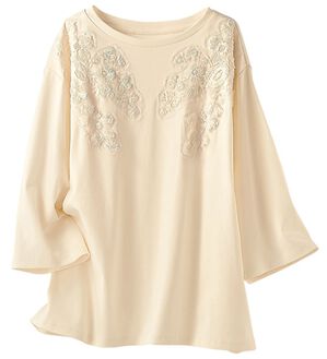 BELLUNA（ベルーナ）の「なめらかカットソー異素材使いプルオーバー（カットソー）」｜オフ白