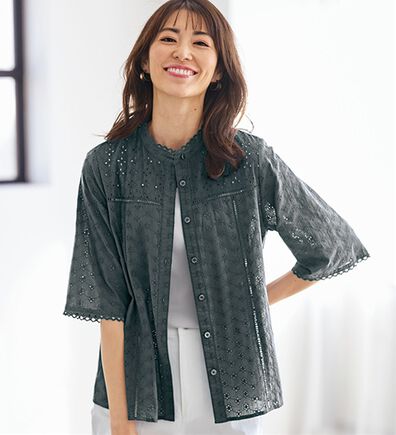 BELLUNA（ベルーナ）の「夏のお出かけのお供！綿レース切替ジャケット（その他ジャケット）」