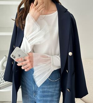 GeeRA（ジーラ）の「袖口異素材切替リブカットソー（カットソー）」｜詳細画像