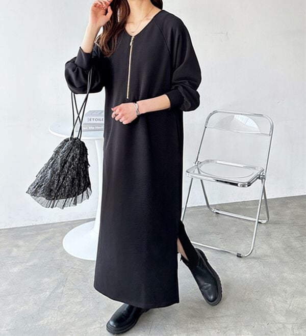 前後2WAYハーフジップIラインワンピース - ベルーナ【公式】