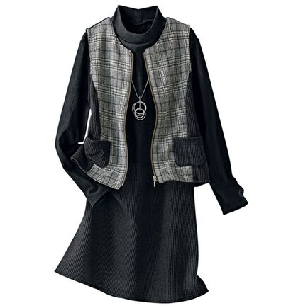 BELLUNA（ベルーナ）の「先染チェック切替ベストアンサンブル（チュニック）」