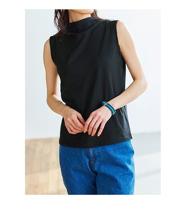 BELLUNA（ベルーナ）の「涼やか強撚綿１００％脇汗対策ハイネックタンクトップ（タンクトップ・キャミソール）」｜詳細画像