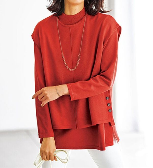 BELLUNA（ベルーナ）の「ベスト付ニットチュニックアンサンブル（アンサンブル）」｜コーラル