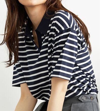 BELLUNA（ベルーナ）の「ボーダー柄スキッパーポロシャツ（カットソー）」