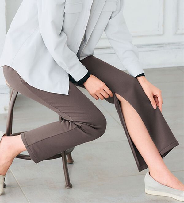 「日本製　裏起毛あったか裾ファスナー付パンツ（フルレングスパンツ）」｜モカ