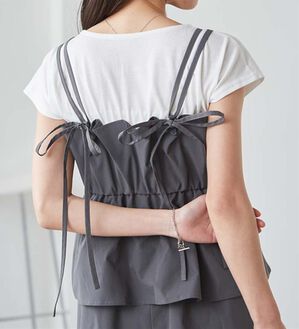 RANAN（ラナン）の「ダブルストラップドッキングワンピース（その他ワンピース）」｜オフ／チャコール