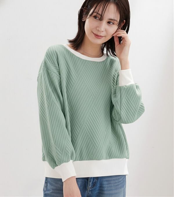 BELLUNA（ベルーナ）の「【新色追加】幾何柄ジャカード配色リブプルオーバー（カットソー）」｜詳細画像